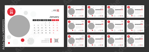 Desk Calendar Template 2025, New Year 2025 table calendar, Minimalist desk calendar 2025 template. Week start on Sunday.