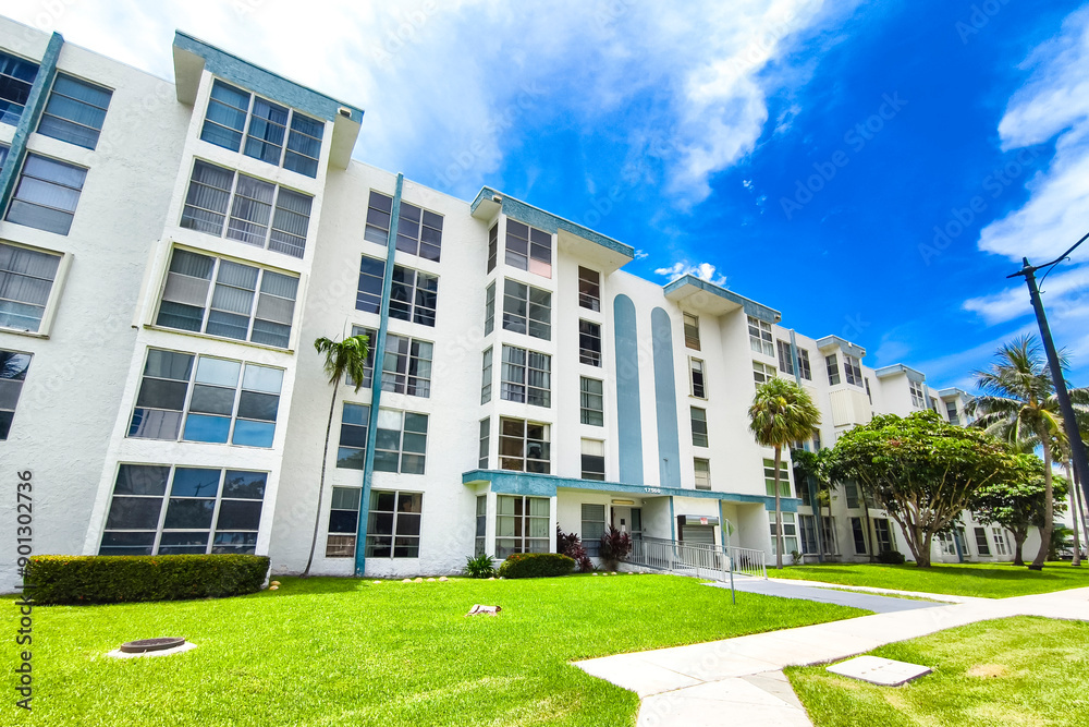 Sunny Isles Beach, Florida - Mid-rise condominium buildings in the middle of the city. Sunny Isles Beach, Florida - Mid-rise condominium buildings in the middle of the city.