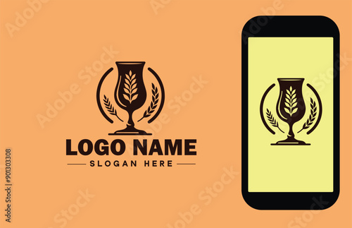 Glassware company icon Glassworks Glass production firm Glass manufacturer flat logo sign symbol editable vector