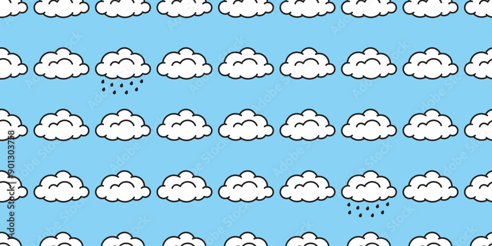 Fototapeta premium cloud seamless pattern rain sky vector cartoon doodle scarf isolated tile background gift wrapping paper repeat wallpaper illustration design