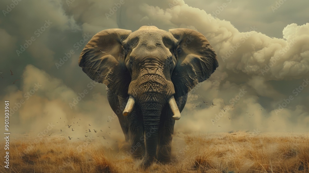 Fototapeta premium Matte painting the head of an elephant