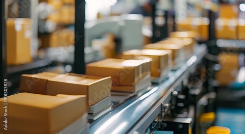 Wallpaper Mural Conveyor Belt with Packages in a Warehouse Torontodigital.ca