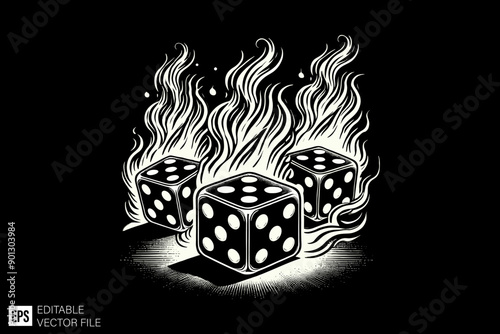 burning dice vector design template black and white