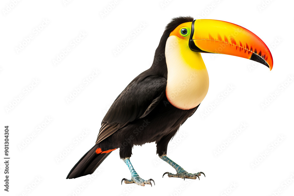 Obraz premium Colorful toucan PNG with detailed feathers isolated on transparent background for nature and wildlife design projects