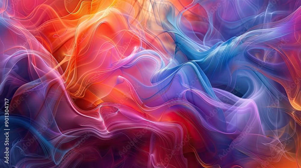 Fototapeta premium Flowing wave of colorful smoke in abstract form, vibrant and dynamic patterns, ideal for creative visuals.