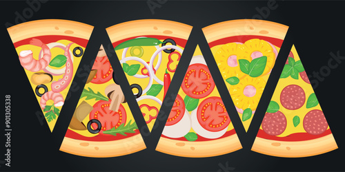 Pizza vector image. Fast food concept. Food for cafe and restaurant. Element for your website design, banners and advertising. Dough, cheese, sauce