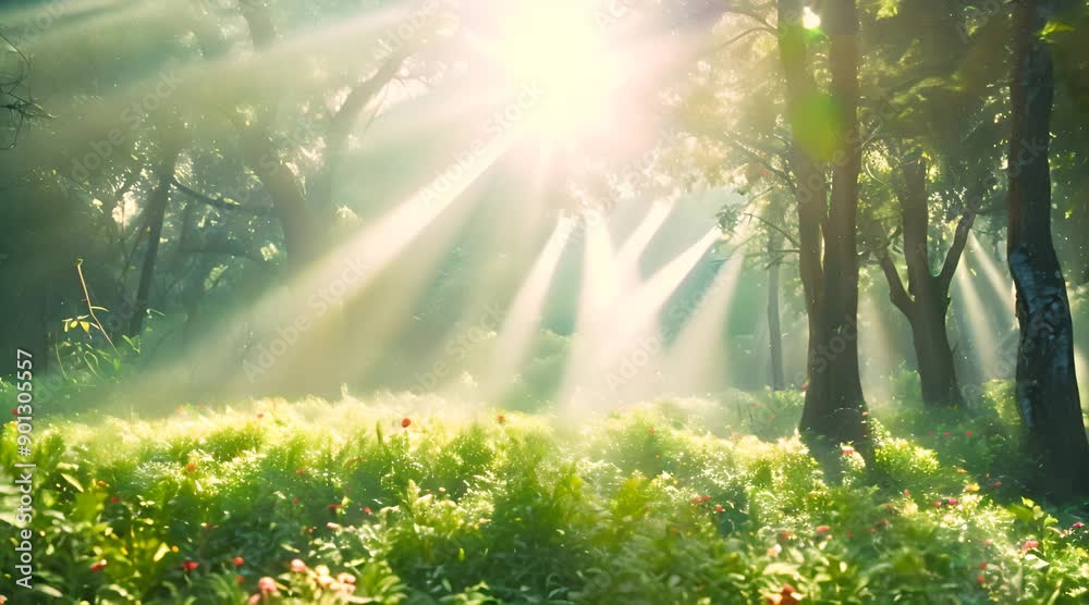 Sunlight Through Trees In Forest Sunlight Through Trees In Forest
