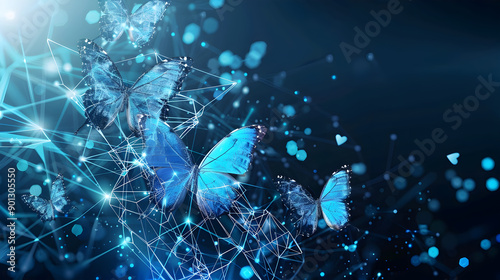 Abstract Business digital transformation innovative of butterfly life cycle evolution blue background. Generative Ai.
