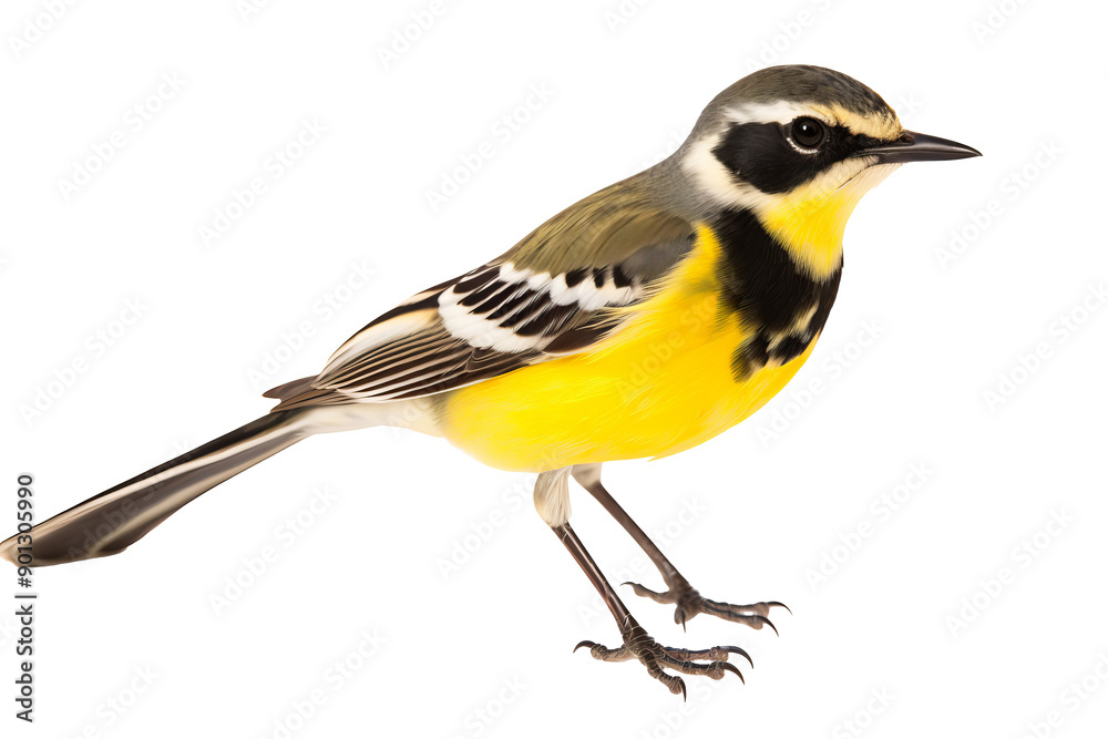 Fototapeta premium Side view of a Wagtail bird in full color isolated on transparent background, ideal for birdwatching enthusiasts and nature-themed design projects.