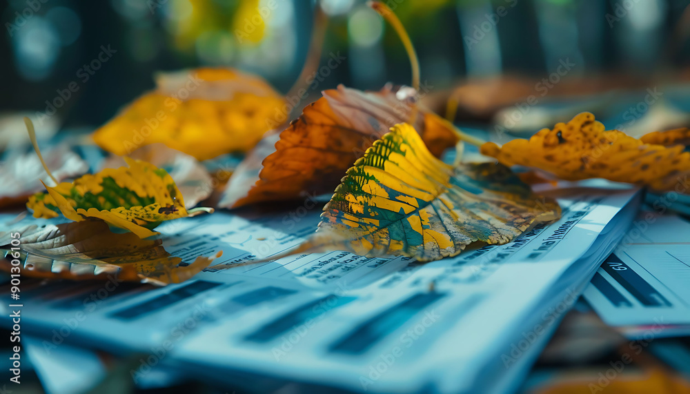 Fototapeta premium Autumn Leaves on Newspaper