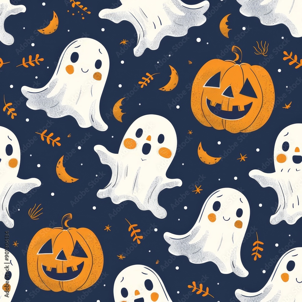 Playful Cartoon Ghost Pattern for Halloween Playful Cartoon Ghost Pattern for Halloween