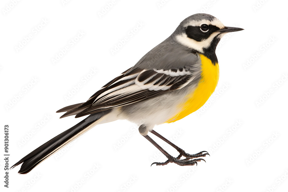 Fototapeta premium Side view of a Wagtail bird in full color isolated on transparent background, ideal for birdwatching enthusiasts and nature-themed design projects.