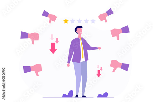 Poor employee performance concept.  Addressing negative feedback, dislikes, or bad customer reviews. Handling complaints and responding to angry opinions.