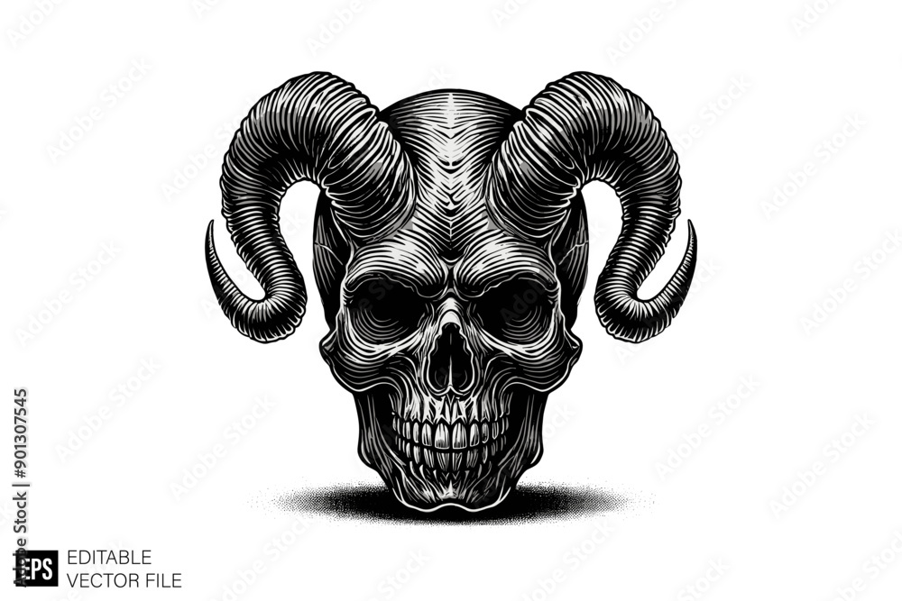 Naklejka premium Dark art scary skull head vector illustration design