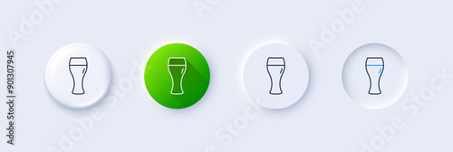 Beer glass line icon. Neumorphic, Green gradient, 3d pin buttons. Pub Craft beer sign. Brewery beverage symbol. Line icons. Neumorphic buttons with outline signs. Vector