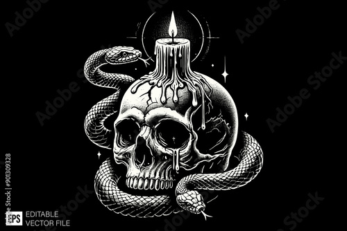 Dark art scary skull head vector illustration design