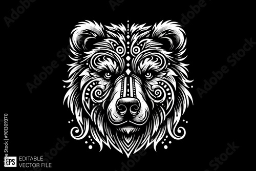 tribal wolf head vector design black and white