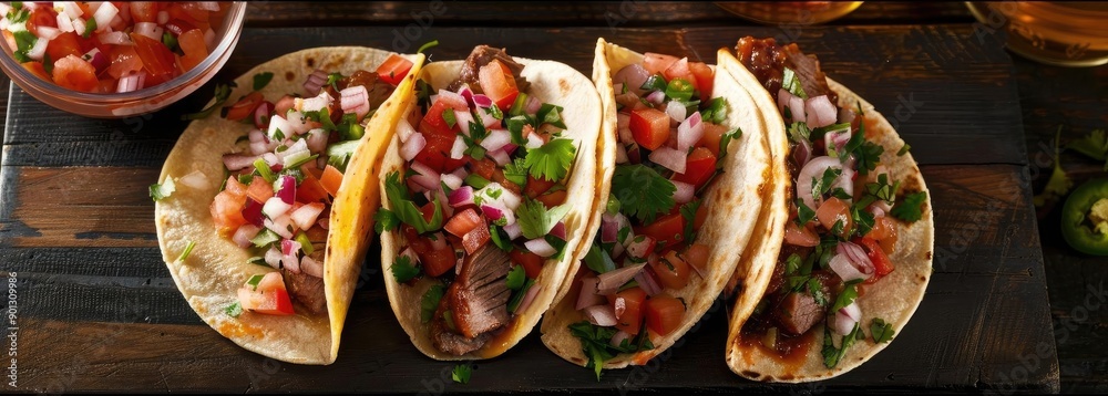 Delicious tacos topped with fresh salsa and herbs, perfect for a festive meal or a casual snack. Delicious tacos topped with fresh salsa and herbs, perfect for a festive meal or a casual snack.