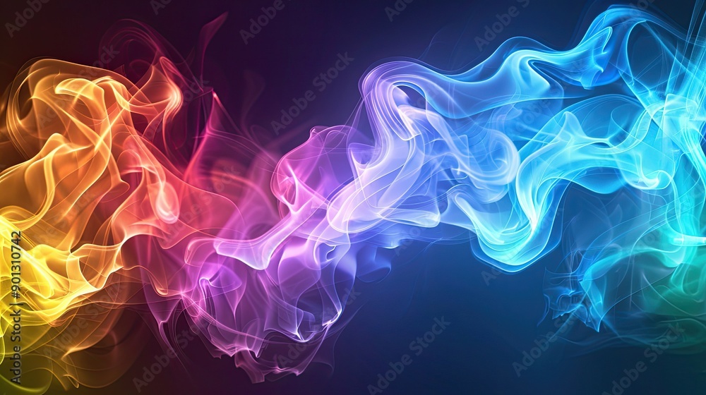 Obraz premium Vibrant wave of abstract colorful smoke, flowing and swirling beautifully, ideal for creative and dynamic designs.