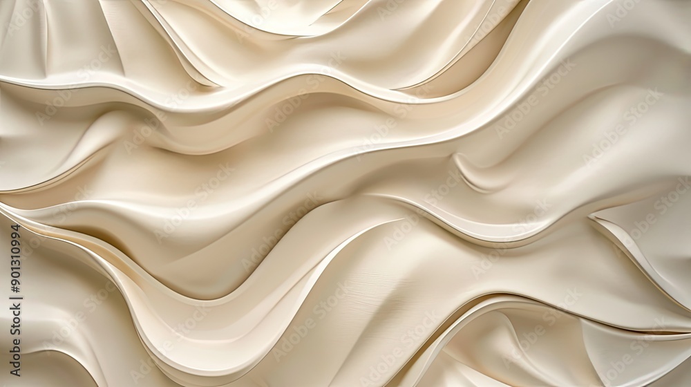 Wavy pattern on beige 3D decorative wall panel, pearl light brown texture, abstract structure art backdrop, macro close-up. Wavy pattern on beige 3D decorative wall panel, pearl light brown texture, abstract structure art backdrop, macro close-up.