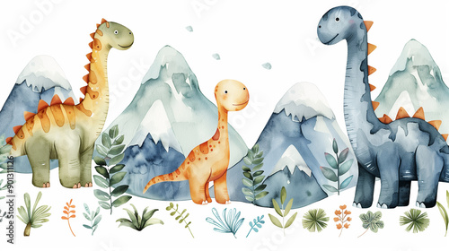 cute dinosaurs watercolor. illustration for children's books
