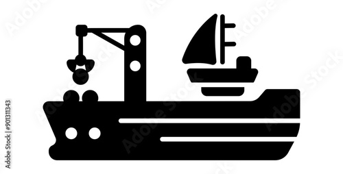 Dredging vessel icon in solid style 