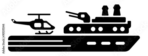 A glyph style icon of naval ship 