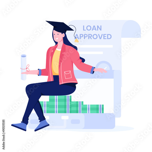 A flat illustration of student loan approved 