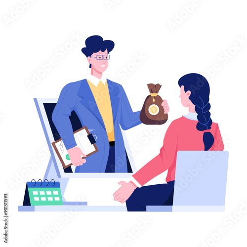 Character based flat illustration of online loan 