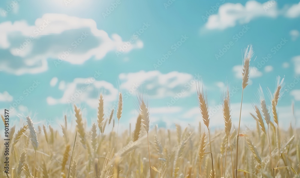 Rye field scene with sunlight blue sky , Generative AI Rye field scene with sunlight blue sky , Generative AI