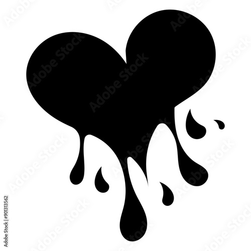 Black heart icon, Goth love sticker. Black silhouette of heart with splashes. Vector illustration isolated on white background.