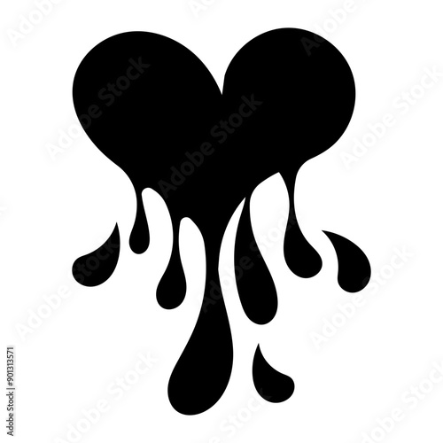 Black heart icon, Goth love sticker. Black silhouette of heart with splashes. Vector illustration isolated on white background.