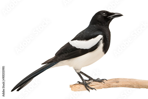 Majestic magpie PNG image with detailed feathers and vibrant black-and-white plumage isolated on transparent background ideal for digital design and nature illustrations
