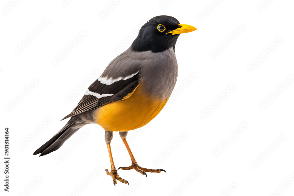 Fototapeta premium Myna bird with vibrant plumage isolated on transparent background, ideal for nature and wildlife design projects