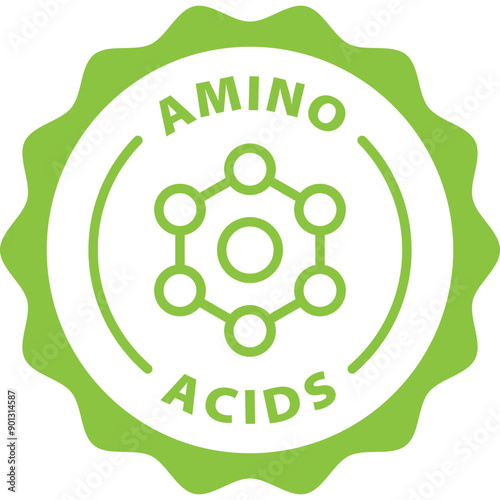 green amino acids outline icon round rounded circle badge stamp label isolated on transparent background