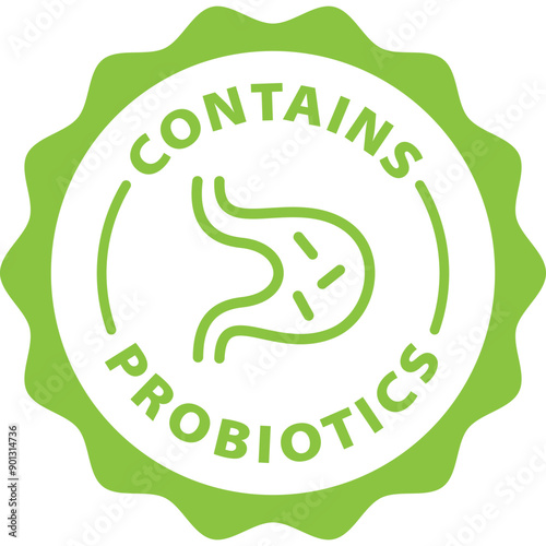 green contains probiotics outline icon round rounded circle badge stamp label isolated on transparent background