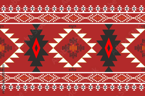 
Native cloth pattern Circles arranged in a row, both classic and Japanese style. and local fabric patterns in red, black, and white tones, ancestral heritage