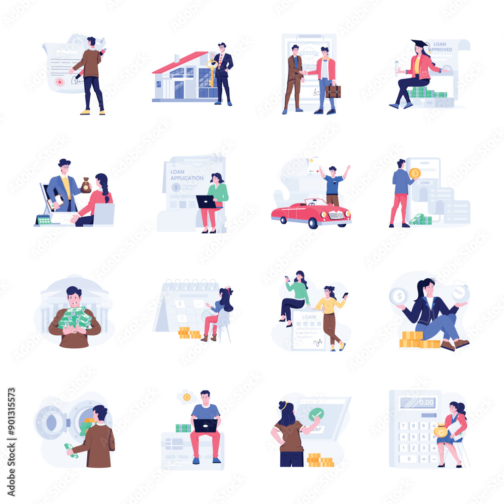 Collection of Loan Operations Flat Illustrations
Collection of Loan Operations Flat Illustrations