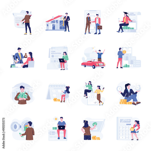 Collection of Loan Operations Flat Illustrations 


