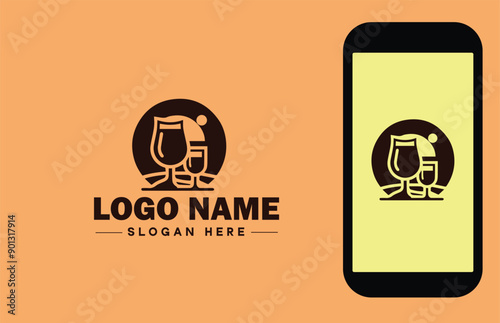 Glassware company icon Glassworks Glass production firm Glass manufacturer flat logo sign symbol editable vector