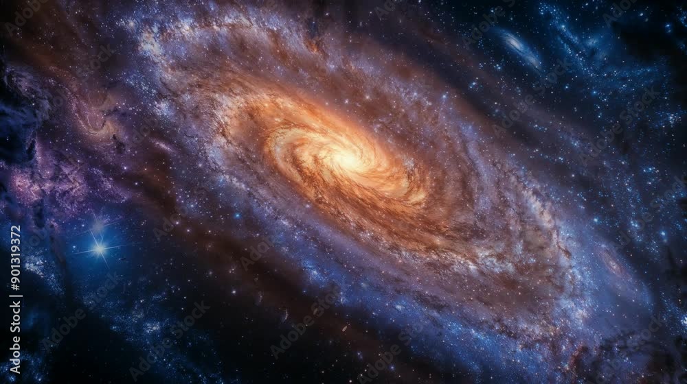 Stunning visualization of a glowing galaxy in the vast universe Stunning visualization of a glowing galaxy in the vast universe
