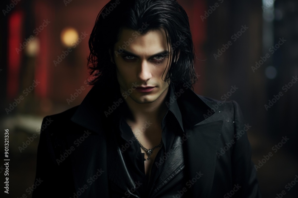 Brooding man with intense expression set against a moody, dark backdrop Brooding man with intense expression set against a moody, dark backdrop