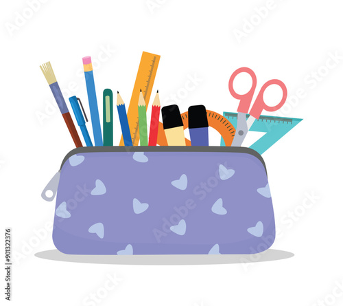 Pencil case fill with school stationery
