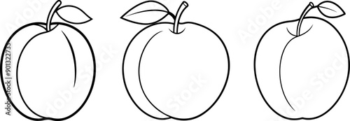 Plum fruit outline coloring book page and digital line art