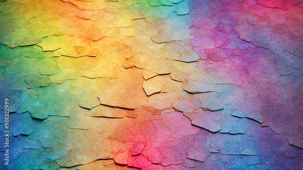 Abstract artwork with eroded rainbow gradient and textured surface, showcasing a unique blend of colors and visual effect.