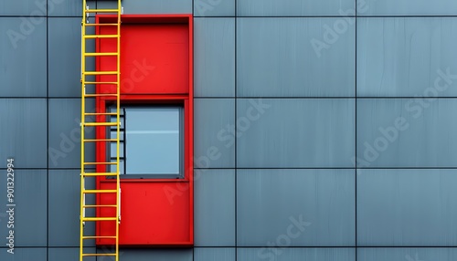 High-resolution photo of a ground ladder fully extended against a building, capturing the precision and reliability of ladders in emergency scenarios photo