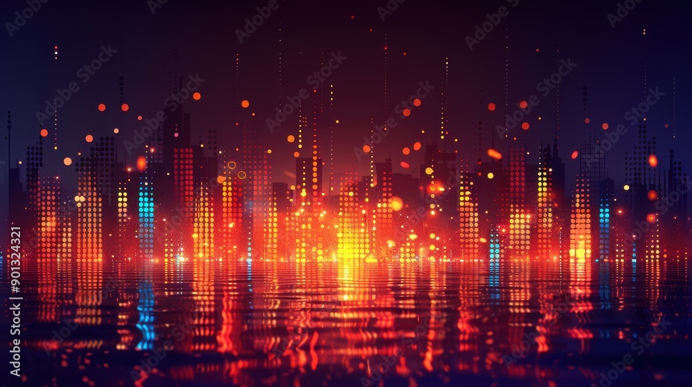 Fototapeta premium Abstract Cityscape With Lights Reflecting on Water.