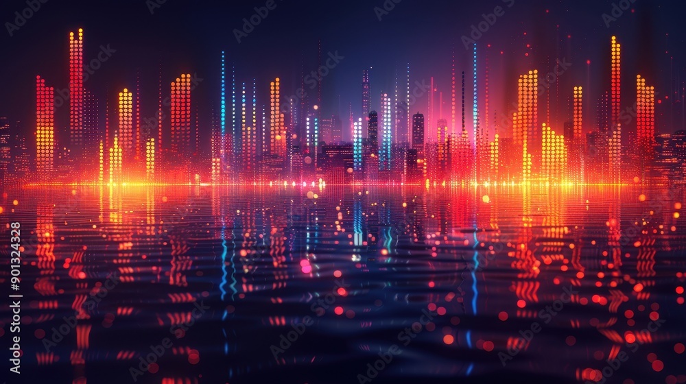 Cityscape with Lights Reflected in Water
