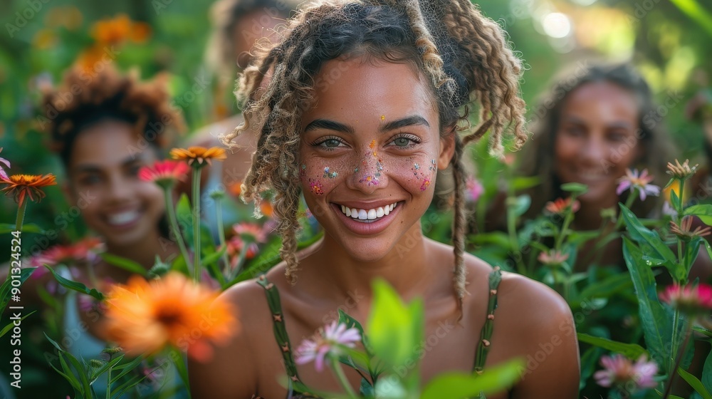 Happy Woman in a Flower Field. Happy Woman in a Flower Field.