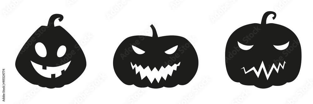 Collection of funny and scary ghost or pumpkin faces for Halloween. Illustration on transparent background Collection of funny and scary ghost or pumpkin faces for Halloween. Illustration on transparent background